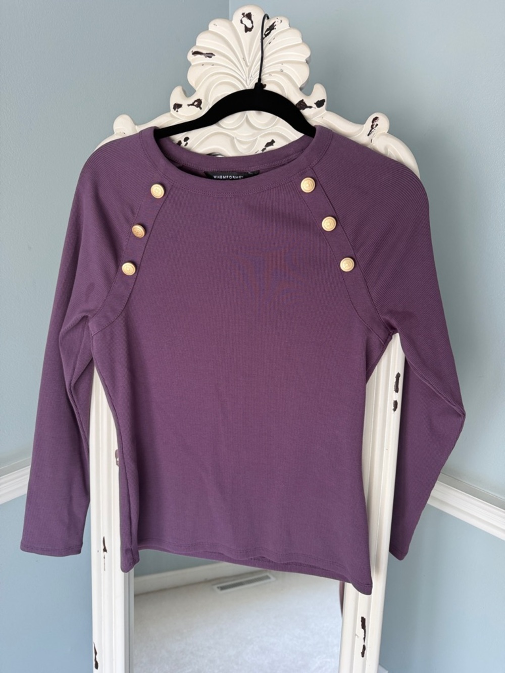 White House Black Market Plum Ribbed Long Sleeve Top